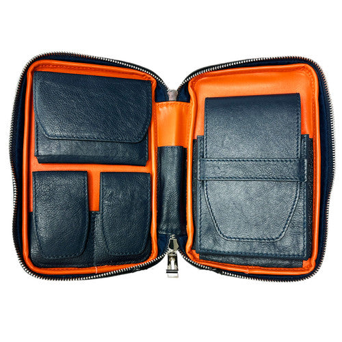 Peter James Leather Travel Case - Navy Blue